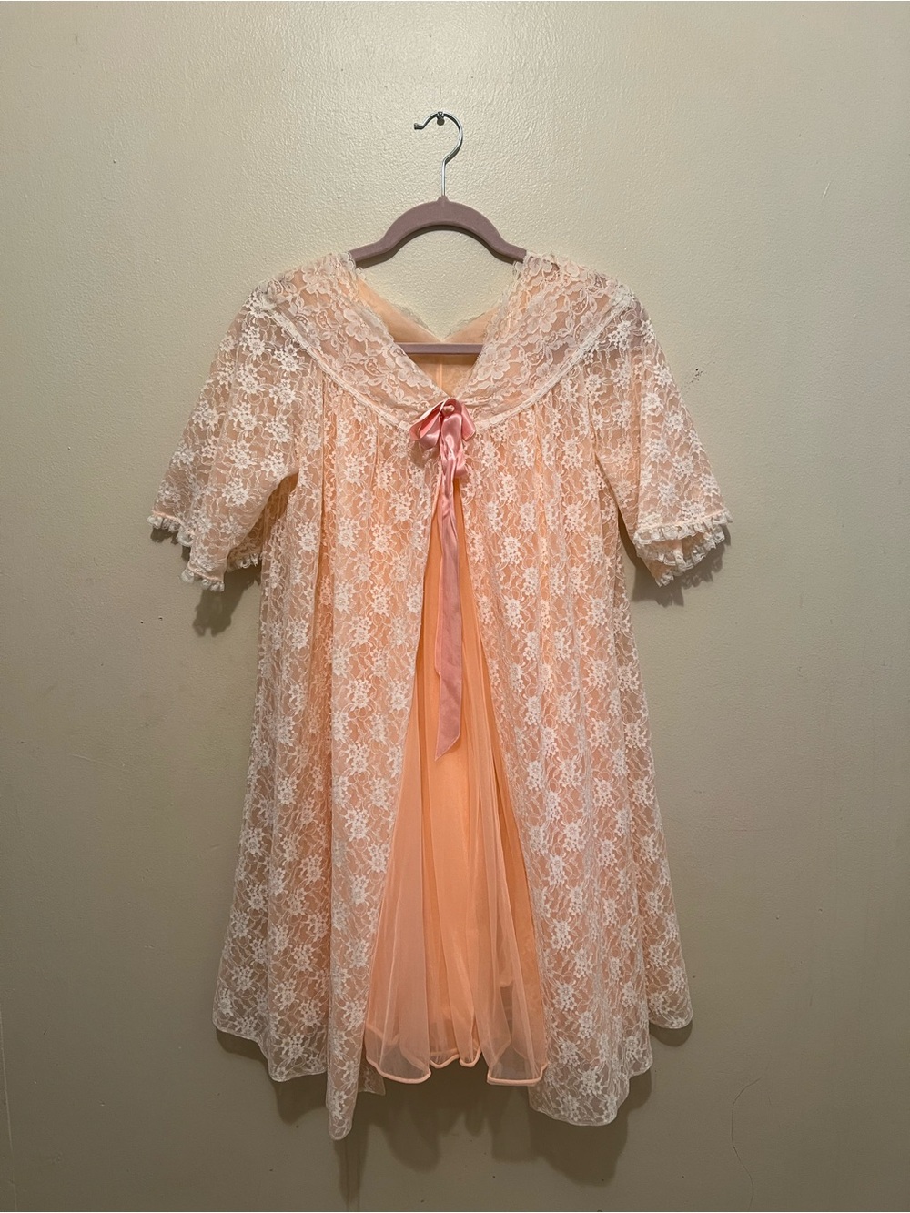 Vintage 50’s 60’s RoVel of California pink nylon chiffon and lace lingerie set. - Picture 1 of 4